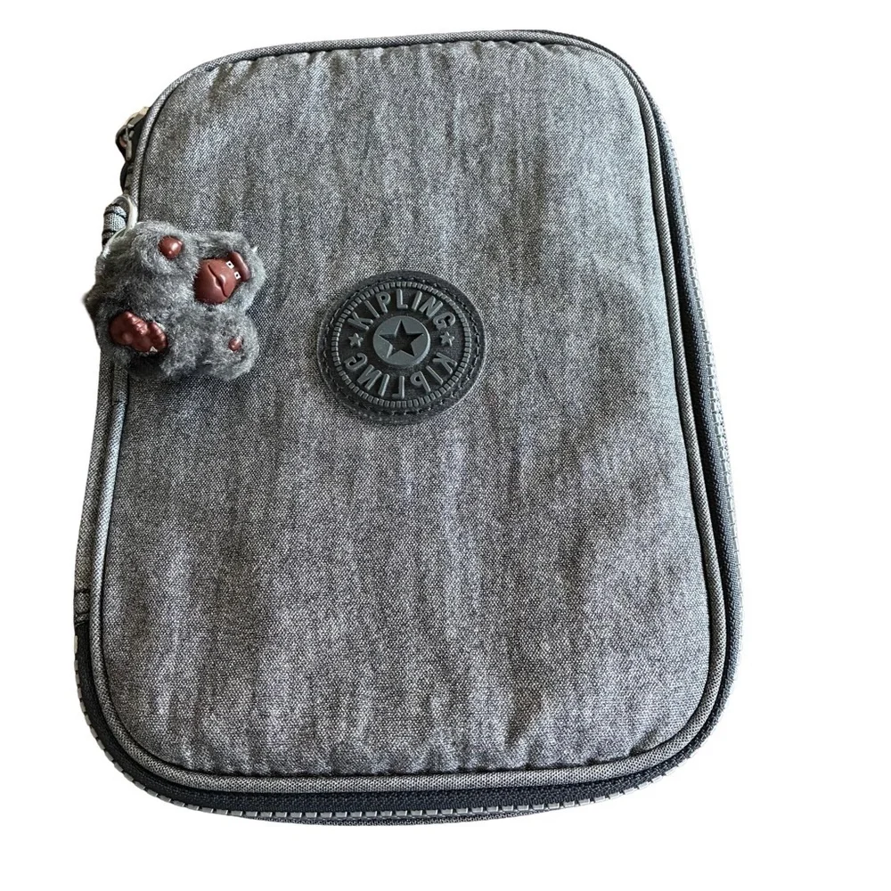 Kipling 100 Pens Case Silver Large Pencil Case Organizer w Monkey